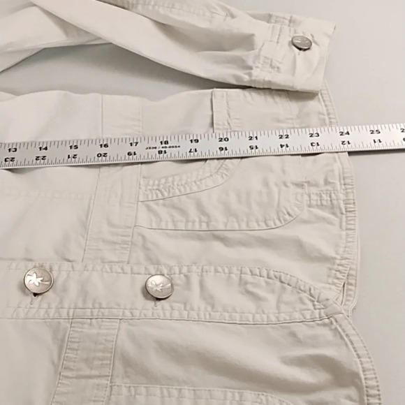 Kulu B Safari Shirt Shacket Fitted Cotton Stretch Palm Tree Buttons Small - Picture 10 of 13